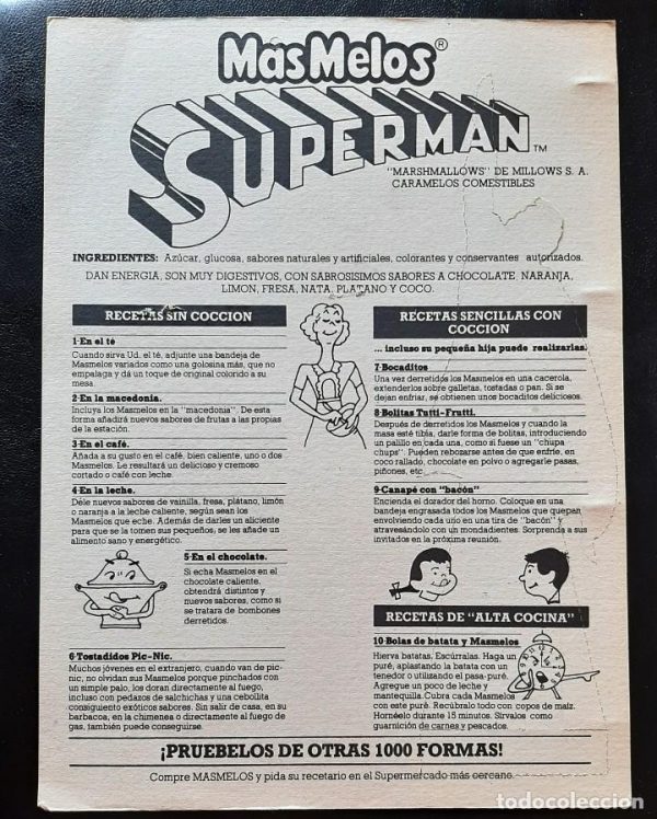 Cartel masmelos - figura superman troquelada - 1979