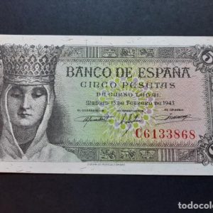 Billete españa 5 pesetas - febrero 1943 Isabel la católica